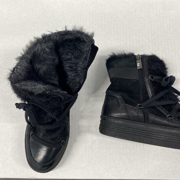 A&M Italy Black leather suede & fur platform boots handcrafted CGUC Size 38 - Picture 9 of 12